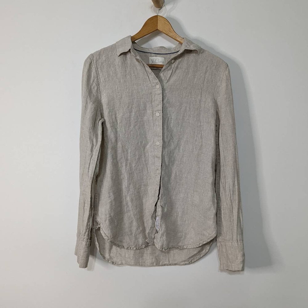J. Crew Baird McNutt Slim Fit Irish Linen Button Down Blouse Size 2 Preowned